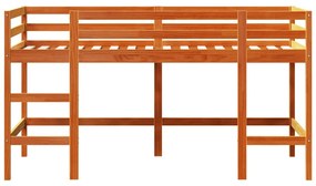 Cama alta p/criança c/escada 90x200cm pinho maciço castanho-mel