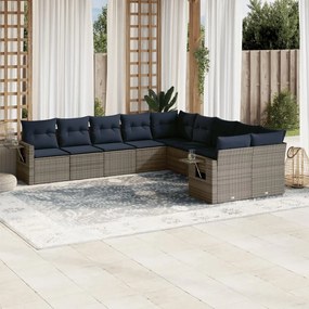 vidaXL 10 pcs conjunto sofás p/ jardim c/ almofadões vime PE cinzento
