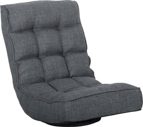 HOMCOM Cadeira de Chão Dobrável Cadeira de Leitura Giratória 360° com Encosto Ajustável em 5 Posições 58x107x79 cm Cinzento | Aosom Portugal