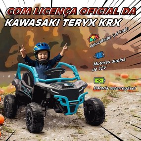 Carro Elétrico para Crianças 12V Kawasaki Teryx KRX 1000 com 2 Motores Faróis e USB 100x64x56 cm Azul
