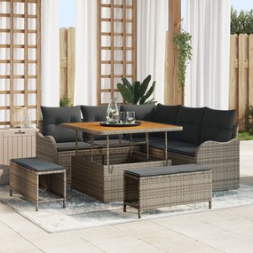 Conjunto de Sofás de Jardim vidaXL de 8 Peças com Almofadas Cinza de P