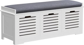 HOMCOM Banco Sapateira 3 Compartimentos com Assento Acolchoado 108x35x43 cm Branco | Aosom Portugal