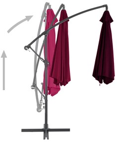 Guarda-sol de jardim cantilever c/ poste alumínio 300 cm bordô