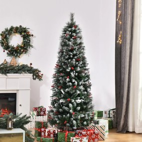 Árvore de Natal Artificial 180cm Ignífugo com 539 Ramos 51 Bagas Folhas de PVC Base Dobrável e Suporte Metálico Decoração de Natal para Interiores Ver