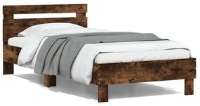 Estrutura cama c/ cabeceira/luzes LED 100x200cm carvalho fumado
