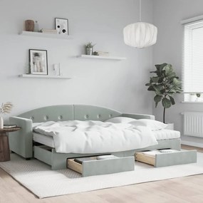 Sofá-cama c/ gavetão e gavetas 80x200 cm veludo cinzento-claro