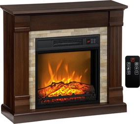 HOMCOM Lareira Elétrica 1800W com Efeito de Chama Realista e Proteção Contra Superaquecimento 80x21,6x67,8 cm Marrom | Aosom Portugal