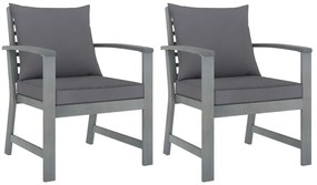 Cadeiras jardim 2 pcs c/ almofadões cinza-escuro acácia maciça