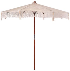 vidaXL Guarda-sol Outros Creme x 250 cm Algodão e madeira sólida