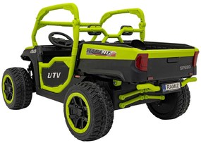 Carro elétrico para Crianças 2 Lugares Farmer Truck UTV Racing 24V 4x4 Rodas Espuma EVA, assento couro ecológico Verde