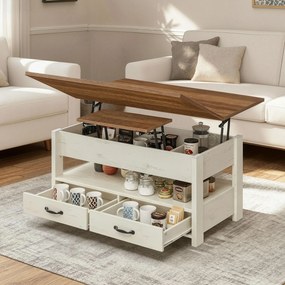Mesa de centro, mesa de sala de estar 50 x 100 x 49,1 cm/64,1 cm castanho-branco