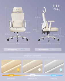 Cadeira de escritório ergonómica com apoio ajustável 70 x 70 x (112-136) cm, castanho-camelo e branco