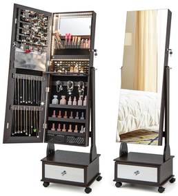 Armário para joias com fechadura de 47 polegadas com luzes LED de 3 cores - branco