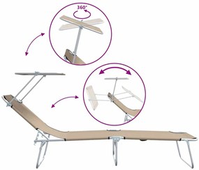 Espreguiçadeiras Dobráveis 2 pcs com Teto Taupe 600D Oxford Fabric