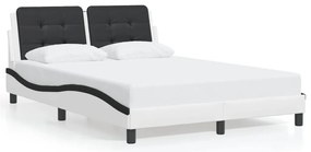 Estrutura cama c/ luzes LED 140x190cm couro artif. branco/preto