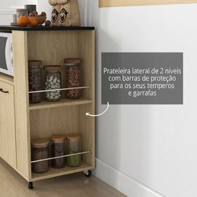 Carrinho de Cozinha com Rodas 2 Portas Prateleira Ajustável Porta-Especiarias para Sala de Jantar 75x40x80,5 cm Madeira