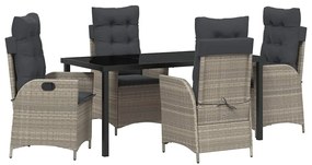 Conjunto de Jantar de Jardim com 5 Peças e Almofadas Cinza Claro de Po