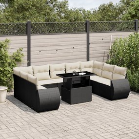 vidaXL 10 pcs conjunto sofás de jardim c/ almofadões vime PE preto