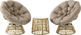 Outsunny Conjunto bistrô Conjunto varanda Conjunto terraço, resistente às intempéries, almofadas removíveis, 85 cm x 70 cm x 82 cm, Natural +Castanho claro | Aosom Portugal
