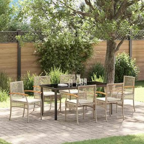 vidaXL Conjunto de Jantar de Jardim de 7 Peças com Almofadas Bege em Rattan Sintético