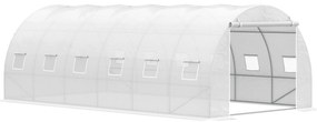 Outsunny Estufa de Túnel 600x300x200cm com Porta Enrolável 12 Janelas Cobertura de PE 140g/m² e Metal Galvanizado para Cultivos de Plantas Verduras Branco