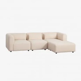 Sofá Modular De 3 Peças Com Puff Fogler Tecido Pele De Borrego Bege Creme - Sklum