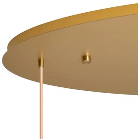 Candeeiro suspenso Art Deco latão com placa de teto oval e vidro âmbar 6 luzes - Douglass