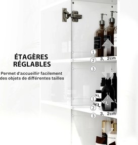 Armário alto de casa de banho, móvel de arrumação em coluna com 2 portas e prateleiras ajustáveis, 40 x 30 x 167,5 cm, branco