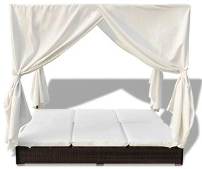 Cama de Jardim com Cortinas em Vime - Creme e Castanho