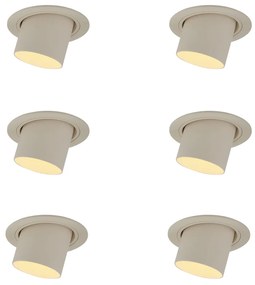 Conjunto de 6 focos embutidos bege GU10 50mm redondos giratórios e inclináveis - Installa Moderno