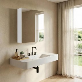 Armário casa banho suspenso com espelho 13 x 50 x 60 cm, armário de arrumação com prateleiras ajustáveis, moderno branco