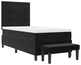 Cama Box com Colchão e Banco Preta 90x200 cm Veludo