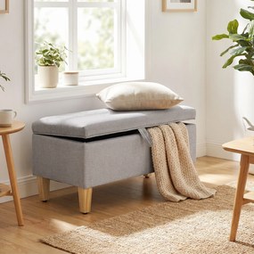Banco de Arrumação aos Pés da Cama, 71 x 37 x 36 cm, Assento Acolchoado, Cinzento-Claro