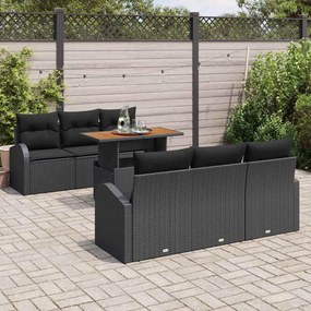 Conjunto de jantar de jardim de 7 peças com almofadas pretas em ratan,