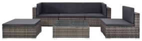 6 pcs conjunto lounge de jardim c/ almofadões vime PE cinzento