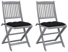 vidaXL Cadeiras exterior dobráveis c/ almofadões 2 pcs acácia maciça