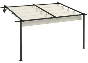 Outsunny Pérgola de Parede 4x3 m Pérgola de Jardim com Teto Retrátil de Poliéster e Estrutura de Aço Creme e Cinza Escuro