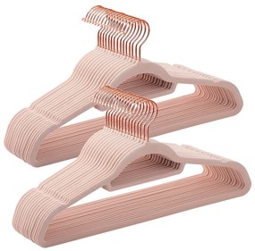 Conjunto de 30 cabides de veludo 45 x 23,5 cm rosa + dourado