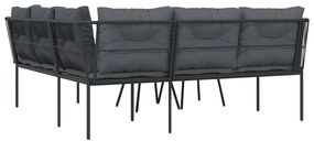 Conjunto de sofás de jardim c/ almofadões aço/textilene preto