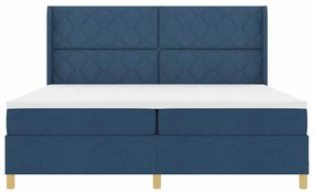 Cama Box com Colchão &amp; LED Azul 200x200 cm Tecido