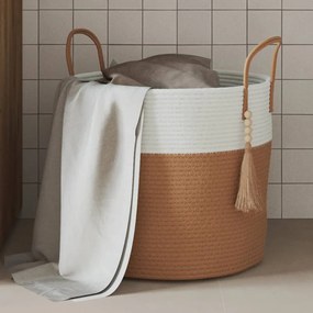vidaXL Cesto de arrumação Ø40x35 cm algodão castanho e branco