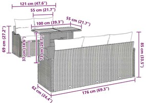 Conjunto de Sofá de Jardim 6 Peças com Almofadas Cinza em Rattan de Po