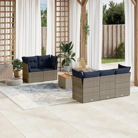vidaXL 6 pcs conjunto sofás p/ jardim c/ almofadões vime PE cinzento