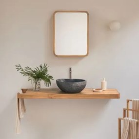 Conjunto De Móvel De Casa De Banho 130x45 Cm Suspenso Em Madeira De Teca Neill Madeira De Teca & Cinzento Escovado ↑30 Cm Com Válvula De Drenagem Sem