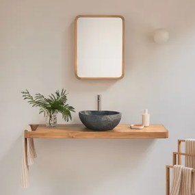 Conjunto De Móvel De Casa De Banho 130x45 Cm Suspenso Em Madeira De Teca Neill Madeira De Teca & Irregular Em Cimento - Sklum