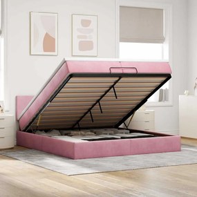 vidaXL Estrutura de cama otomana com colchão 200x200 cm veludo rosa