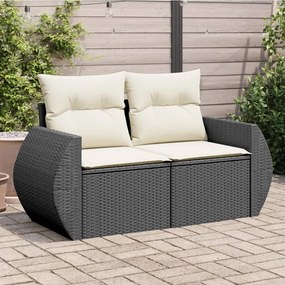 vidaXL Sofá de jardim com almofadões 2 lugares vime PE preto