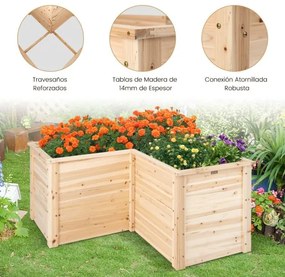 Floreira elevada para exterior com base aberta em forma de L 120 x 120 x 62 cm Natural