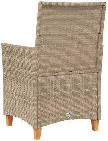 Cadeiras de jardim c/ almofadões 2 pcs vime PE/madeira bege