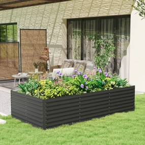 Floreira elevada galvanizada retangular para exterior - fundo aberto - 240 x 120 x 60 cm, cinzento
